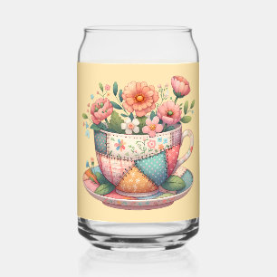 Vaso Con Forma De Lata Taza de té de patchwork con flores caprichosas