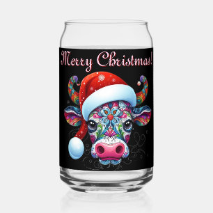 Vaso Con Forma De Lata Temporada mexicana de Cow Bull Santa Hat