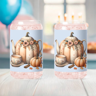 Vaso Con Forma De Lata Tetera de calabaza con ilustración de flores de ot