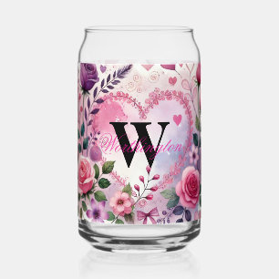 Vaso Con Forma De Lata Tipografía texto floral corazones romántico acuare