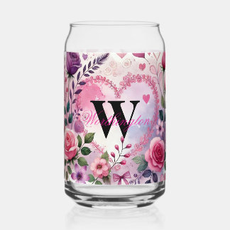 Vaso Con Forma De Lata Tipografía texto floral corazones romántico acuare