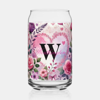 Vaso Con Forma De Lata Tipografía texto floral corazones romántico acuare
