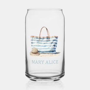 Vaso Con Forma De Lata Tote de playa de rayas blancas y azules costeras