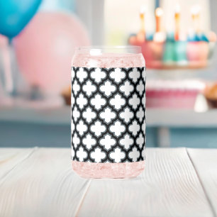 Vaso Con Forma De Lata Trébol blanco y negro, Entramado, Quatrefoil