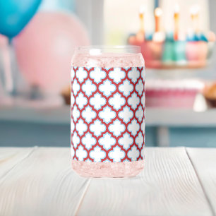 Vaso Con Forma De Lata Trellis blanca y roja, Entramado, Quatrefoil