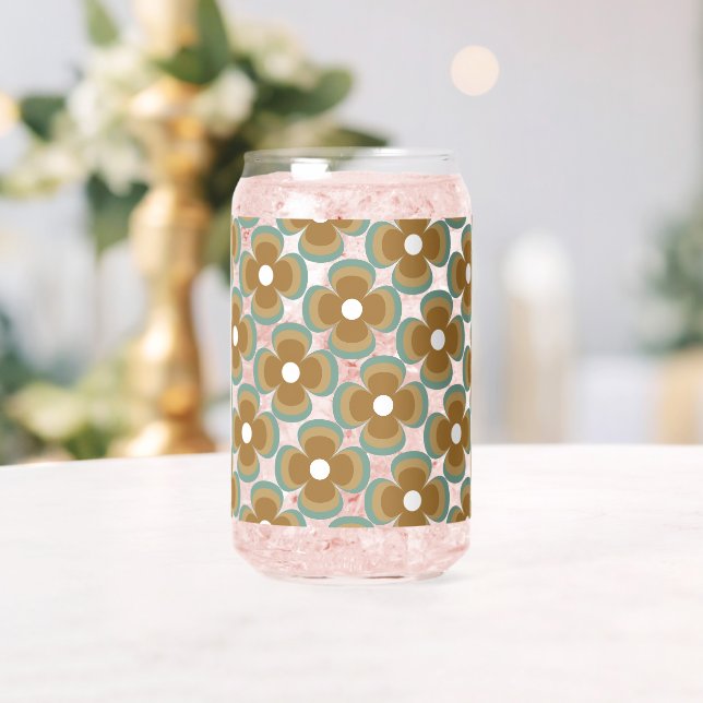 Vaso Con Forma De Lata Trendy Teal Caramel Retro Groovy Flowers Seamless (Insitu (Boda))