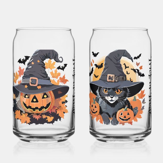 Vaso Con Forma De Lata Triste y espeluznante truco o trato de Halloween (Anverso)
