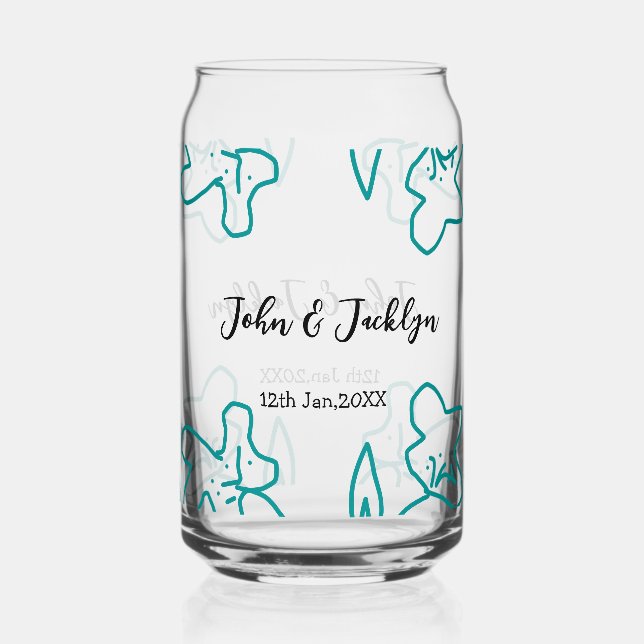 Vaso Con Forma De Lata Turquoise blue wedding couple name date flstylish  (Anverso)