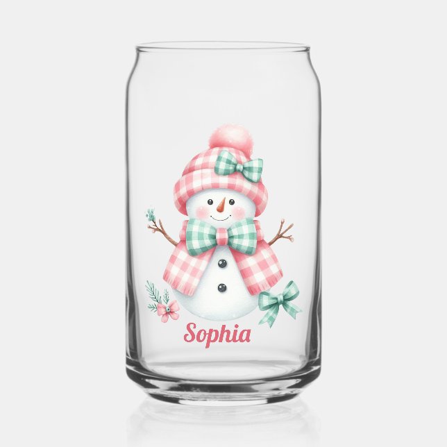 Vaso Con Forma De Lata Un muñeco de nieve rosa personalizado (Anverso)