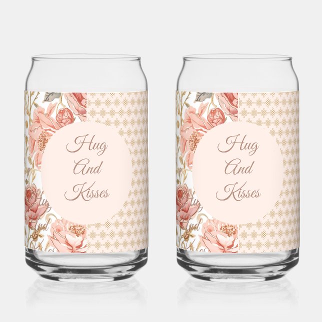 Vaso Con Forma De Lata Valentine's Day, Hug and Kisses,Flowers,Gold Pixel (Anverso)