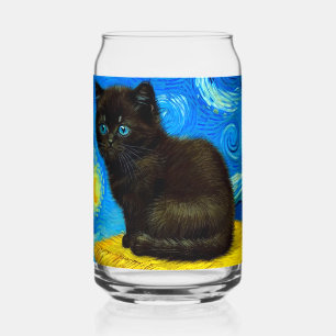 Vaso Con Forma De Lata Van Gogh Style Starry Night Cat
