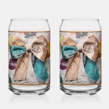 Vaso de soda con lazo beige