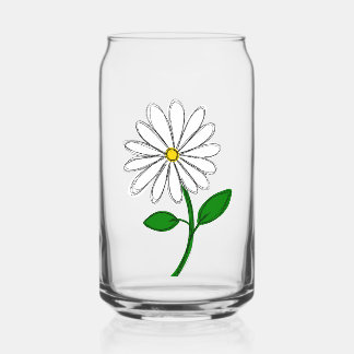 Vaso Con Forma De Lata Vaso de Vidrio con Flor de Margarita Dibujada a Ma