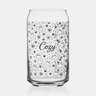 Vaso Con Forma De Lata Vaso de vidrio con patrón de patas de gato y conej