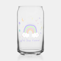 Vaso de vidrio con sueños de arcoíris pastel