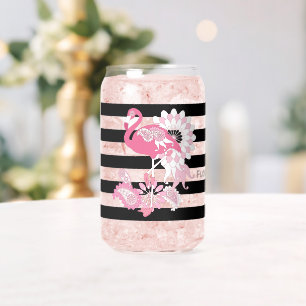 Vaso Con Forma De Lata Vibraciones de Flamenco Rosa Solo Rayas Negras y B