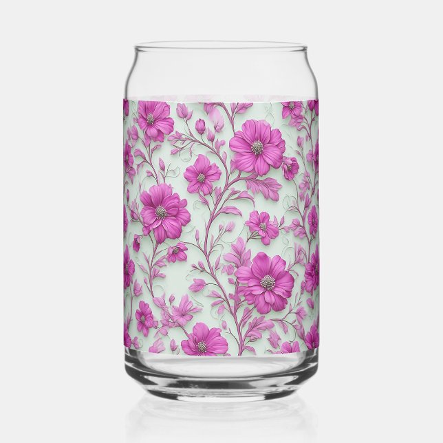 Vaso Con Forma De Lata Vibrant Pink Floral Pattern With Magenta Flowers (Anverso)