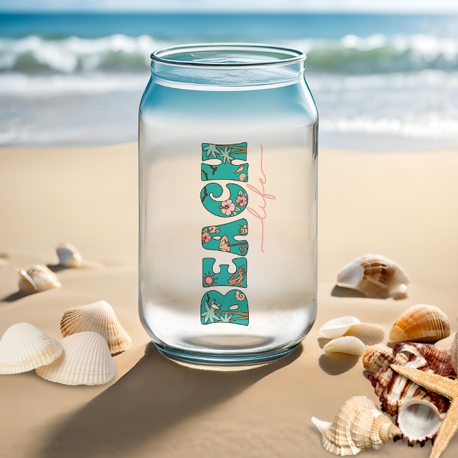 Vaso Con Forma De Lata Vida de playa de Cute Retro (Available as a single glass or in sets of two or four glasses, perfect for enjoying the beach life!)