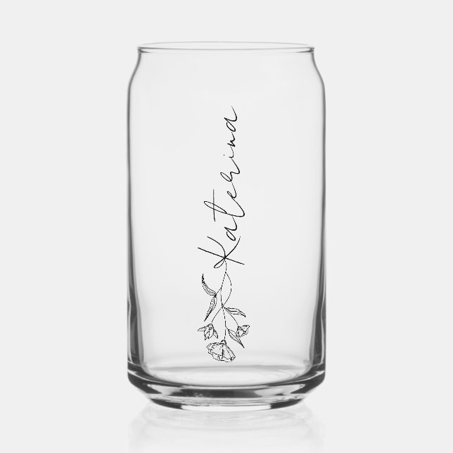 Vaso Con Forma De Lata Vidrio con Nombre Elegante Diseño Floral (Anverso)