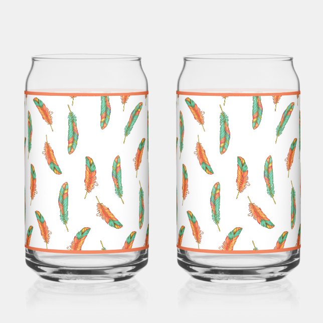 Vaso Con Forma De Lata Vidrio de pluma naranja y verde (Anverso)