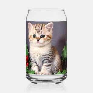 Vaso Con Forma De Lata Vintage Christmas Kitten and Holly