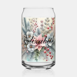 Vaso Con Forma De Lata Vintage Watercolor Navidades Floral y Ornamentos