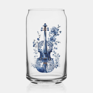 Vaso Con Forma De Lata Violín de estilo Delft azul y blanco con flores