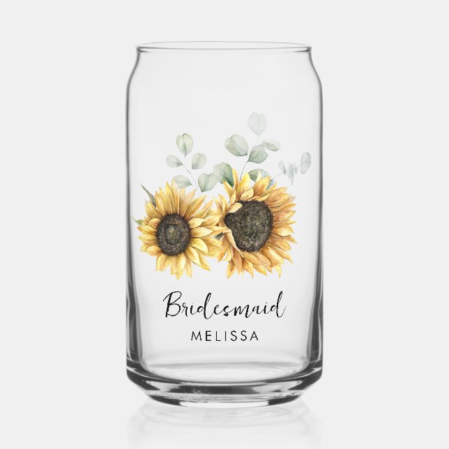 Vaso Con Forma De Lata Watercolor Sunflower Floral Wedding Bridesmaid (Anverso)