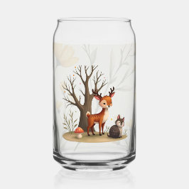 Vaso Con Forma De Lata Whimsical Deer & Hedgehog Printed Can Glass