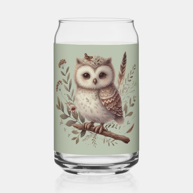 Vaso Con Forma De Lata Whimsical Woodland Owl Botanical Illustration (Anverso)