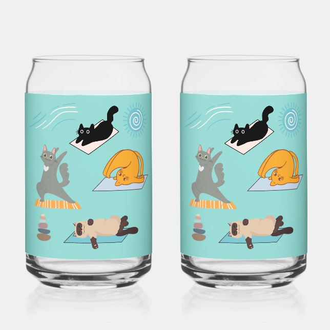 Vaso Con Forma De Lata Yoga Divertido con Gatos (Anverso)