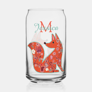 Vaso Con Forma De Lata Zorro personalizado con patrón de flores de arte p