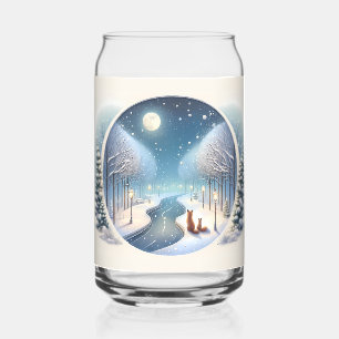 Vaso Con Forma De Lata Zorros de invierno junto al río nevado iluminado p
