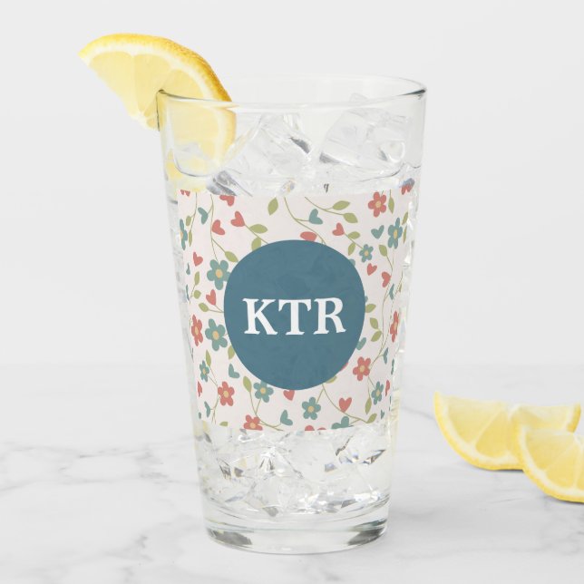 Vaso con patrón floral y monograma (Anverso (hielo))