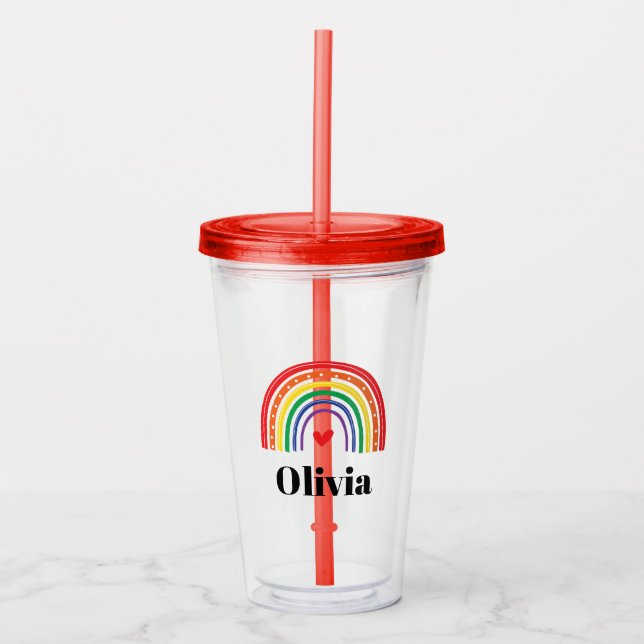 Vaso de acrílico personalizado con arcoíris y cora (Anverso)