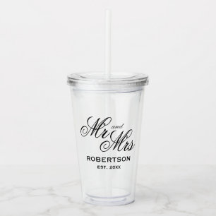 Vaso de acrílico personalizado Sr y Sra para boda