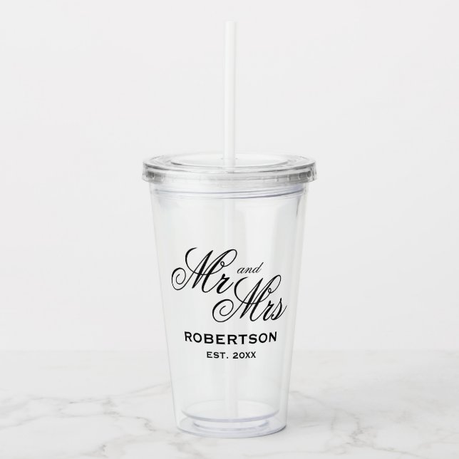 Vaso de acrílico personalizado Sr y Sra para boda (Anverso)