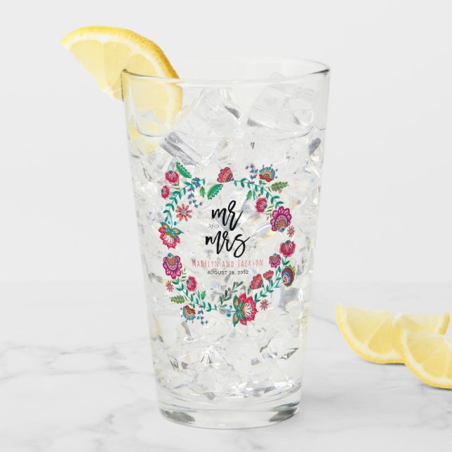 Vaso de boda floral folk rústico floral (Anverso (hielo))