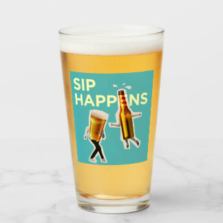 Vaso de cerveza caprichoso y divertido "Sip Happen