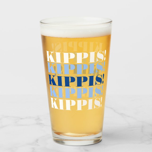 Vaso de cerveza Kippis azul y blanco (Anverso (lleno))