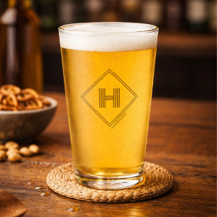 Vaso de cerveza Monograma inicial geométrico mod