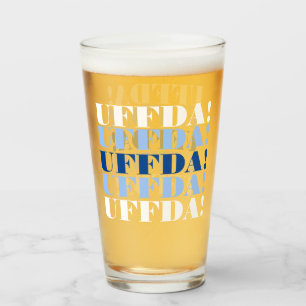 Vaso de cerveza Uffda azul y blanco