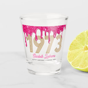 Vaso De Chupito 1973 Purpurina Rosado Gota 50 cumpleaños Cristal d