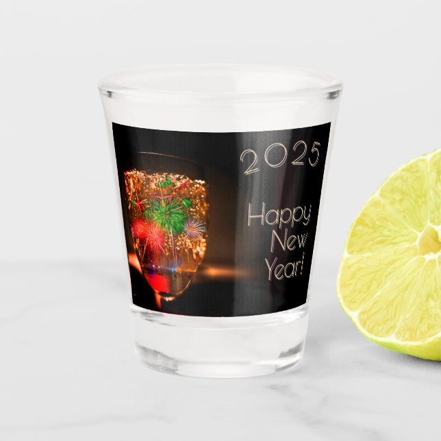 Vaso De Chupito 2026 deseos con fuegos artificiales y burbujas (Anverso)