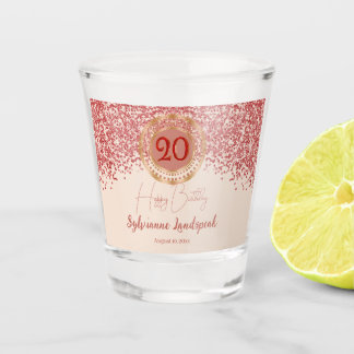 Vaso De Chupito 20 cumpleaños de Rubí Rojo Brillo Champán-Oro