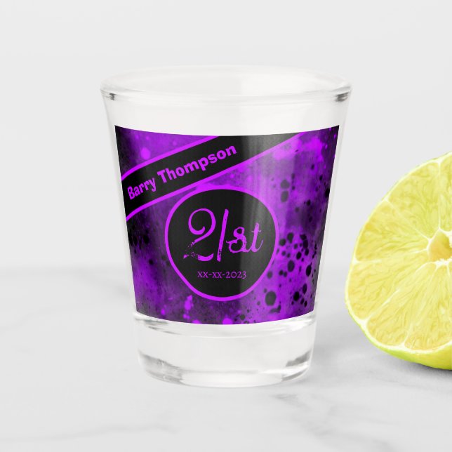 Vaso De Chupito 21 Cumpleaños Pintura Púrpura Placa Vidrio (Anverso)