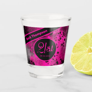 Vaso De Chupito 21 Cumpleaños Pintura Rosa Placa Vidrio