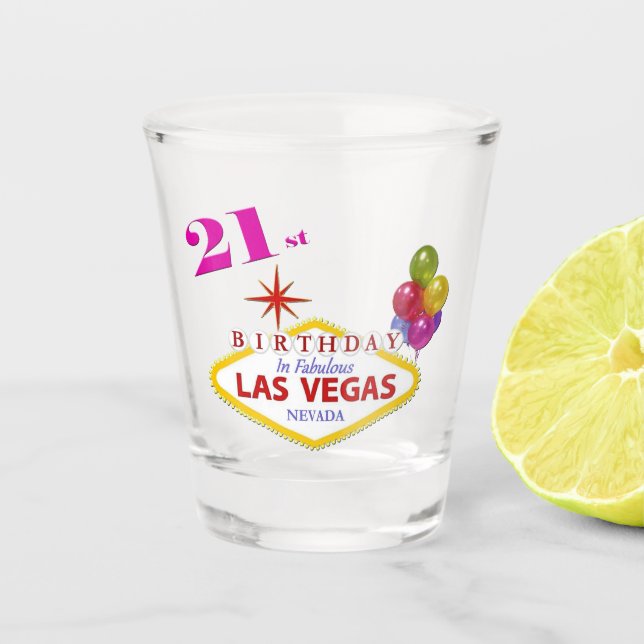 Vaso De Chupito 21 cumpleaños Vidrio de Las Vegas (Anverso)
