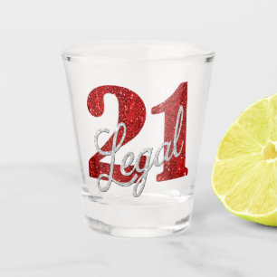 Vaso De Chupito 21 y legal   Red Faux Purpurina 21º cumpleaños