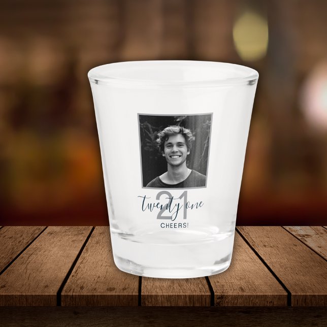 Vaso De Chupito 21st Birthday Twenty One Photo Trendy Script  (Subido por el creador)